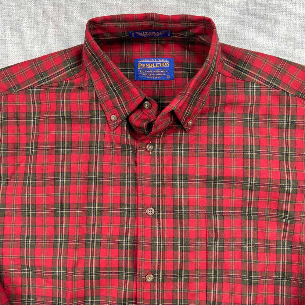 Sir Pendleton Red Plaid 100% Wool Shirt Men's M Button Down Tartan Dress Classic